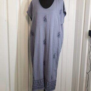Pure Jill Women's Cotton Gauze Blue Floral Embroidered Shift Dress Size Med NWT